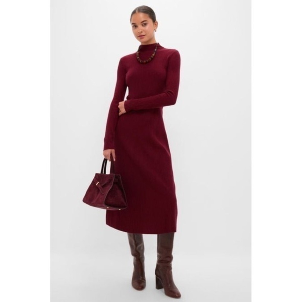 HYACINTH HOUSE Oxblood Knit Conrad Midi Swing Dress